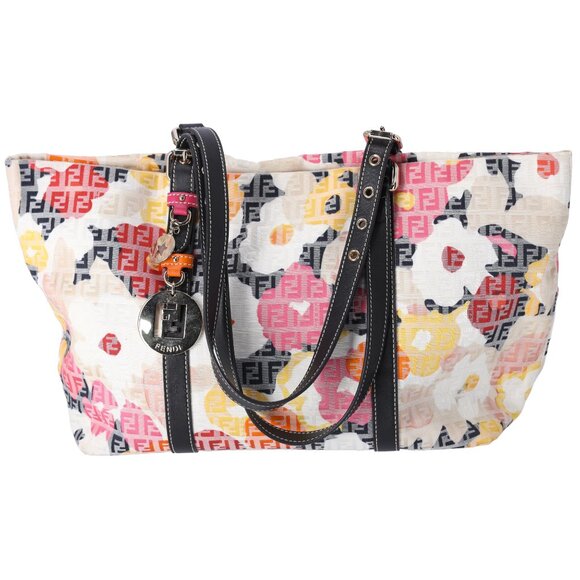 Fendi Zucchino Vitello Floral Forever Shopper Tote Beige Multicolor - Picture 1 of 11